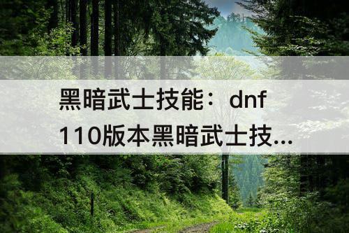 黑暗武士技能：dnf110版本黑暗武士技能排列