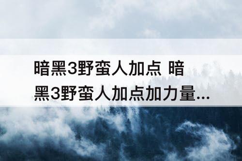暗黑3野蛮人加点 暗黑3野蛮人加点加力量还是体能