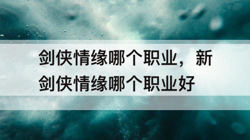 剑侠情缘哪个职业，新剑侠情缘哪个职业好