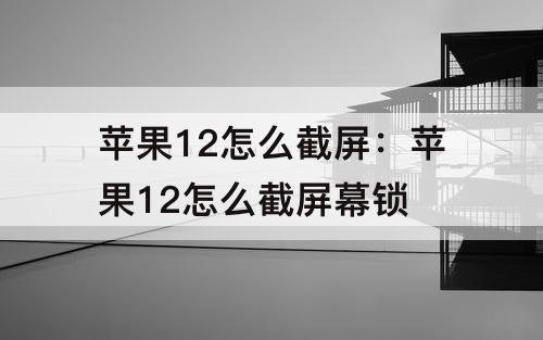苹果12怎么截屏：苹果12怎么截屏幕锁