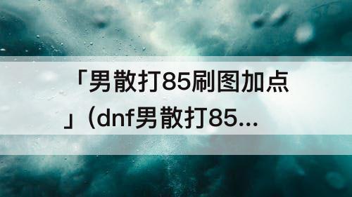 「男散打85刷图加点」(dnf男散打85刷图加点)