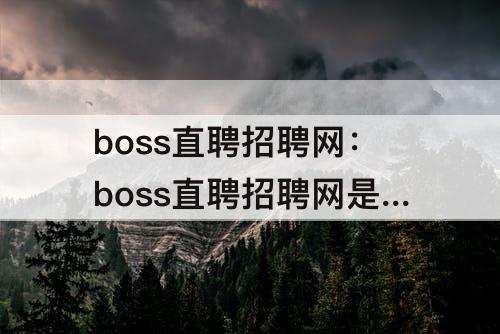 boss直聘招聘网：boss直聘招聘网是真的吗