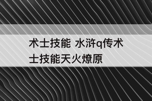 术士技能 水浒q传术士技能天火燎原