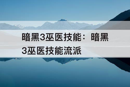 暗黑3巫医技能：暗黑3巫医技能流派