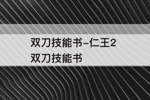 双刀技能书-仁王2 双刀技能书