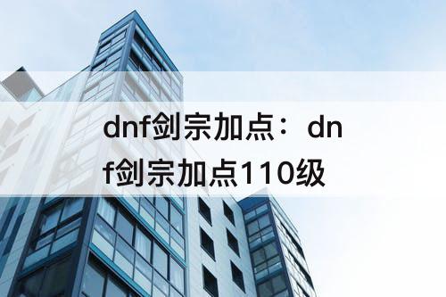 dnf剑宗加点：dnf剑宗加点110级