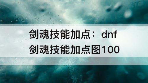 剑魂技能加点：dnf剑魂技能加点图100