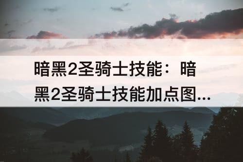 暗黑2圣骑士技能：暗黑2圣骑士技能加点图示